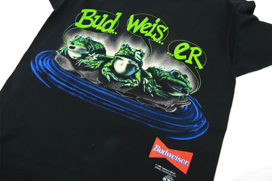 90's anvil ''Budweiser'' カエル 両面プリント Tシャツ 表記(L