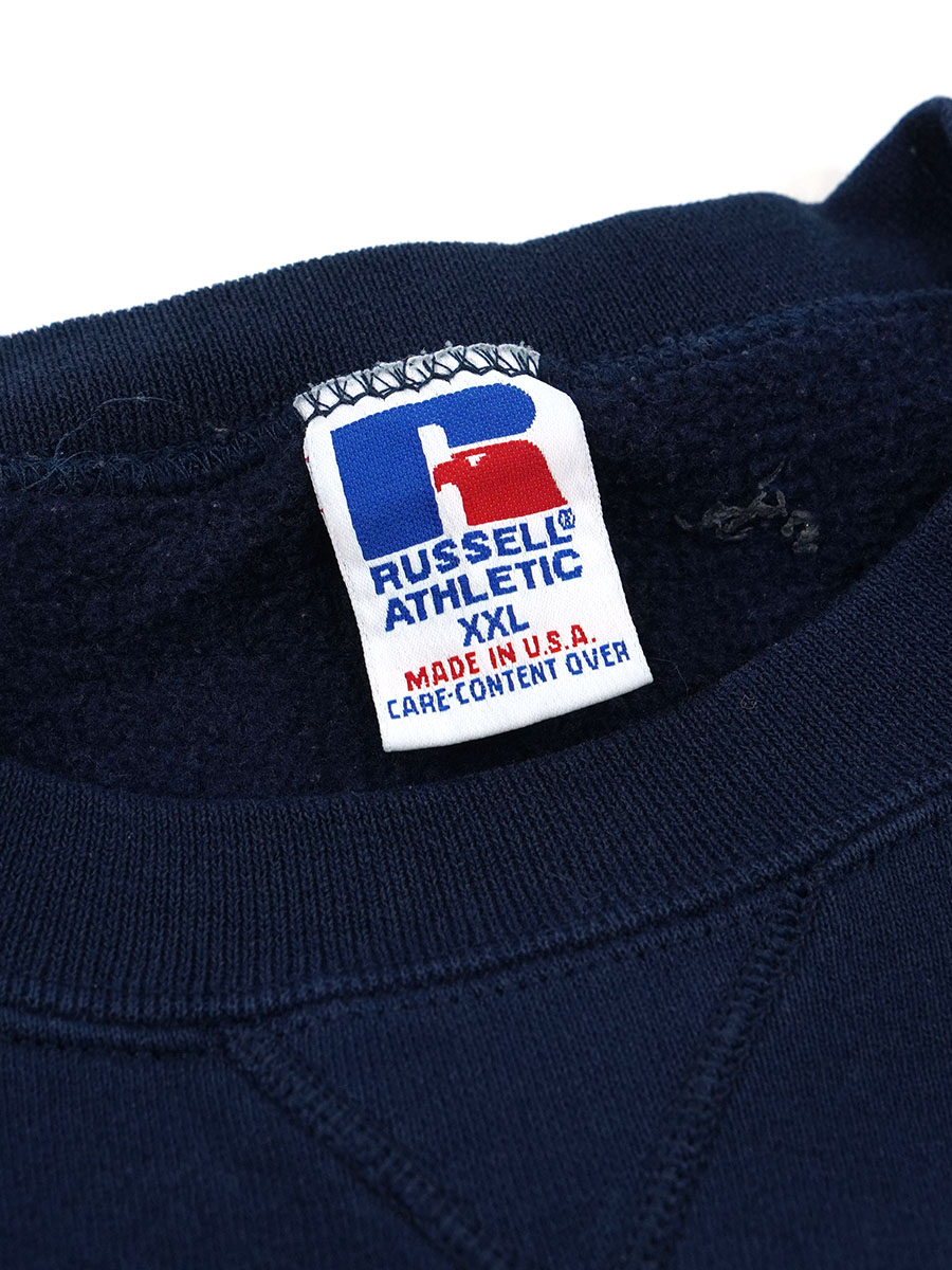 90's RUSSELL ATHLETIC ''MICHIGAN'' 前Vスウェット ネイビー 表記(XXL