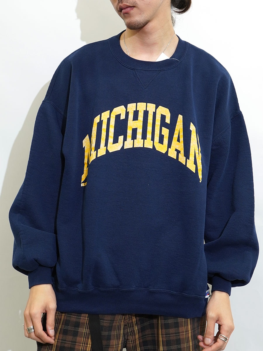 90's RUSSELL ATHLETIC ''MICHIGAN'' 前Vスウェット ネイビー 表記(XXL
