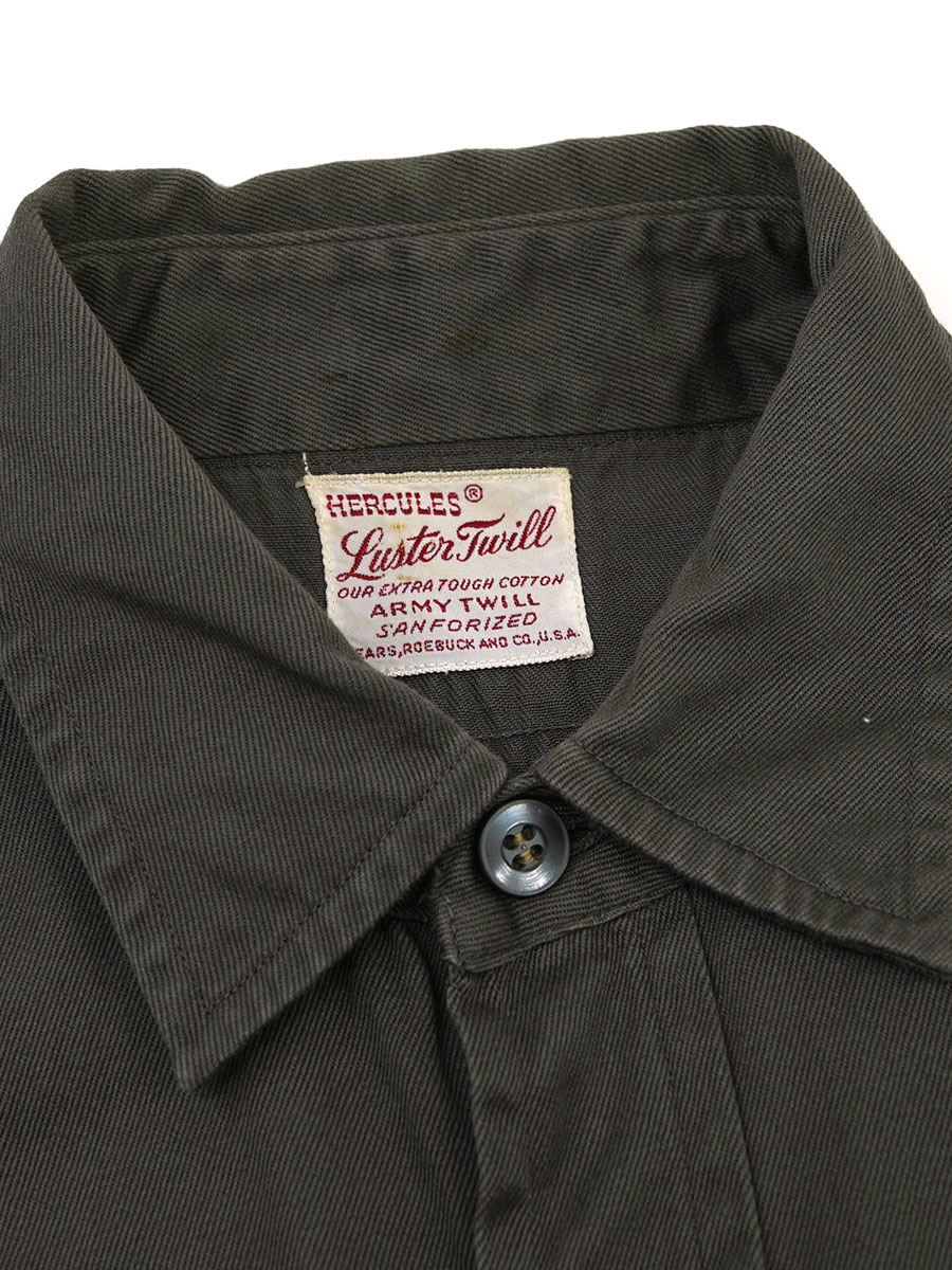 50's～ HECULES チノワークシャツ マチ付き チャコールグレー 実寸(M位)