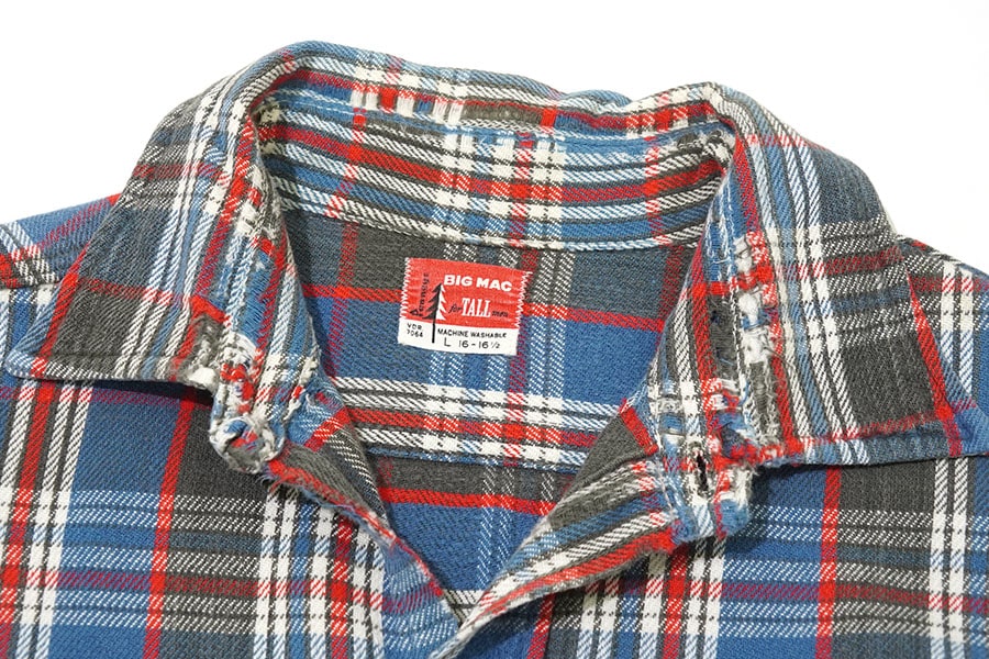 60's BIG MAC for TALL men 黒白赤青チェック フランネルシャツ 表記(L