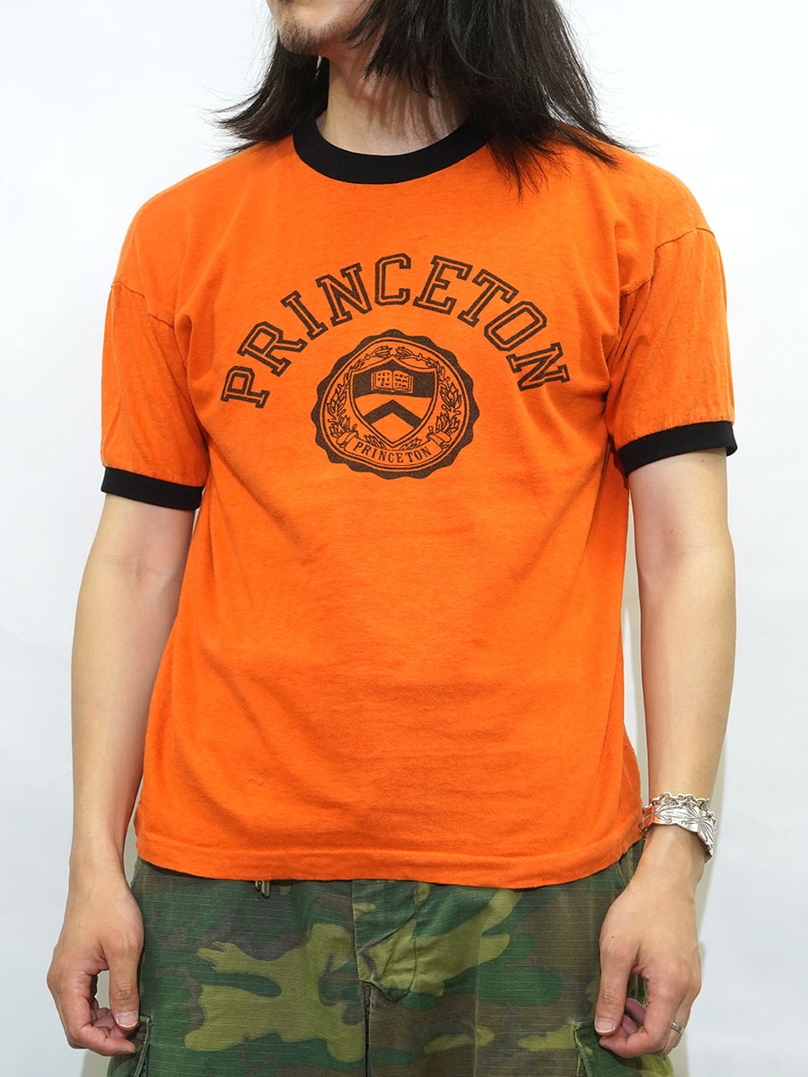 70'S CHAMPION ''PRINCETON'' WATER PRINT RINGER T SHIRT ORANGE