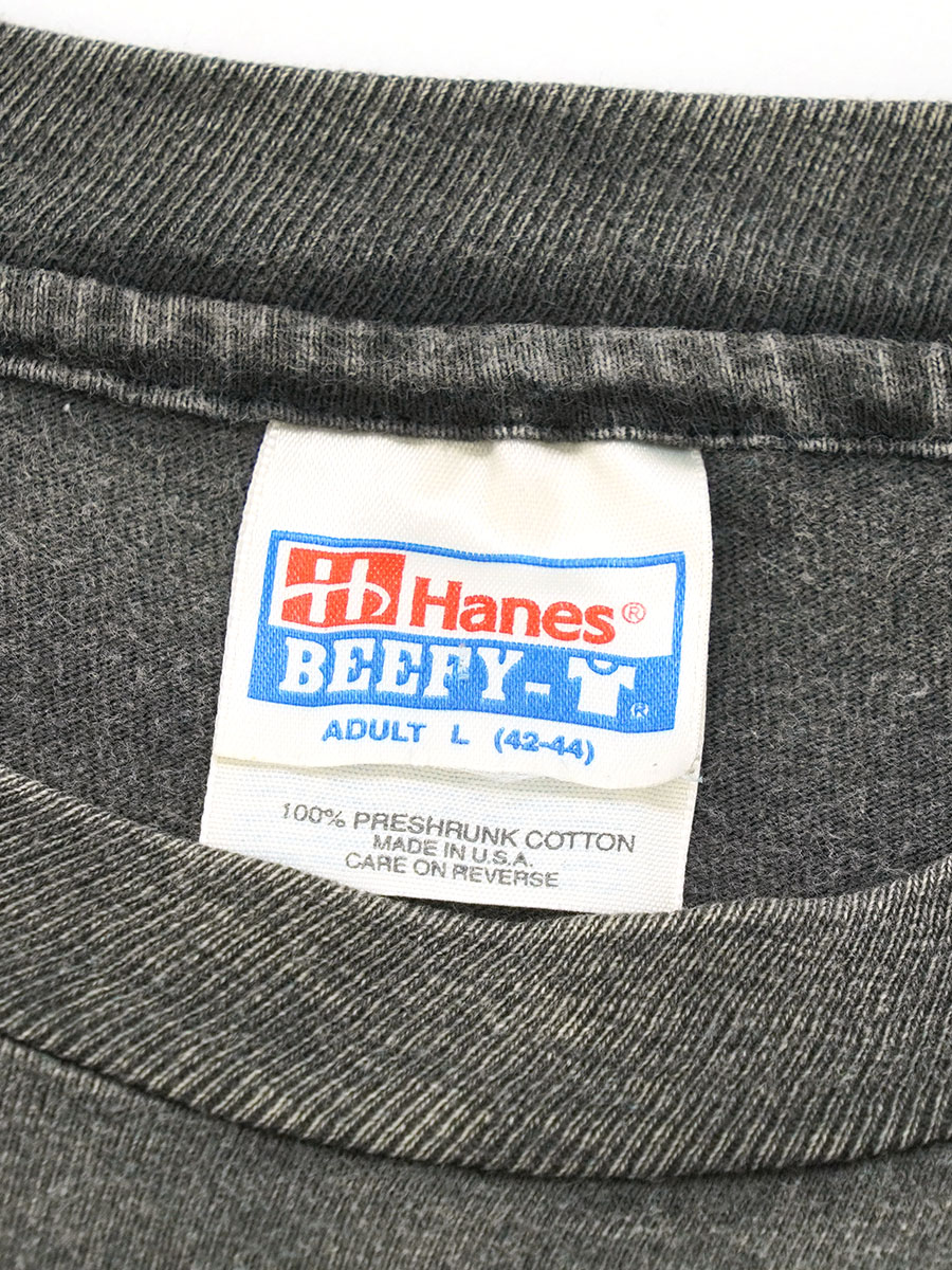 90'S Hanes Estes back print cut-off advertising T-shirt made in USA, men's XL size, vintage cotton black type Vintage Second Hand
