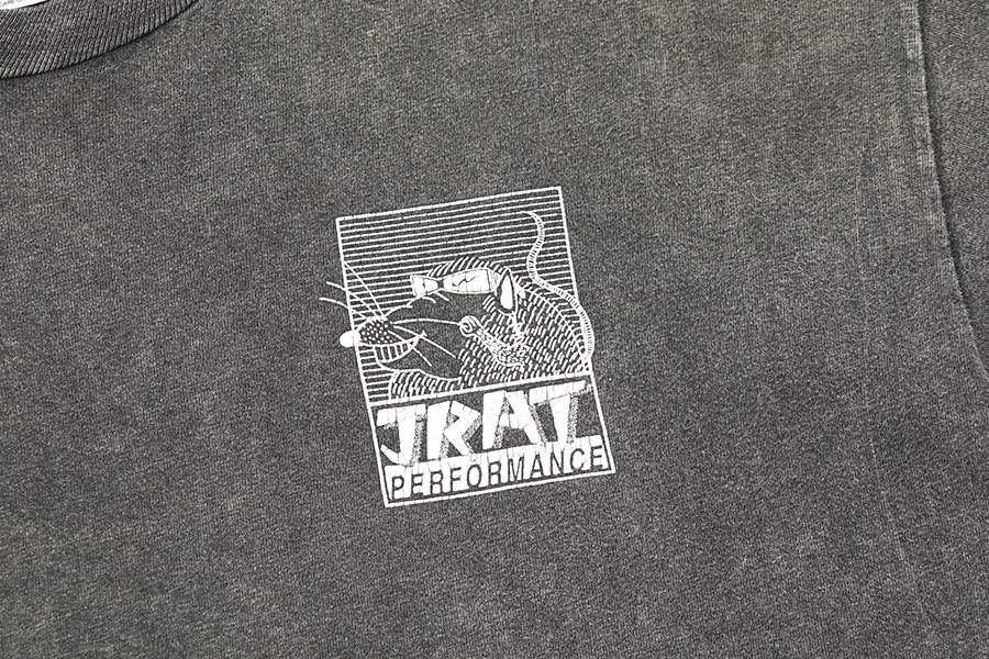 90's Hanes ''JRAT PERFORMANCE'' 両面プリントTシャツ 墨黒 ストーン