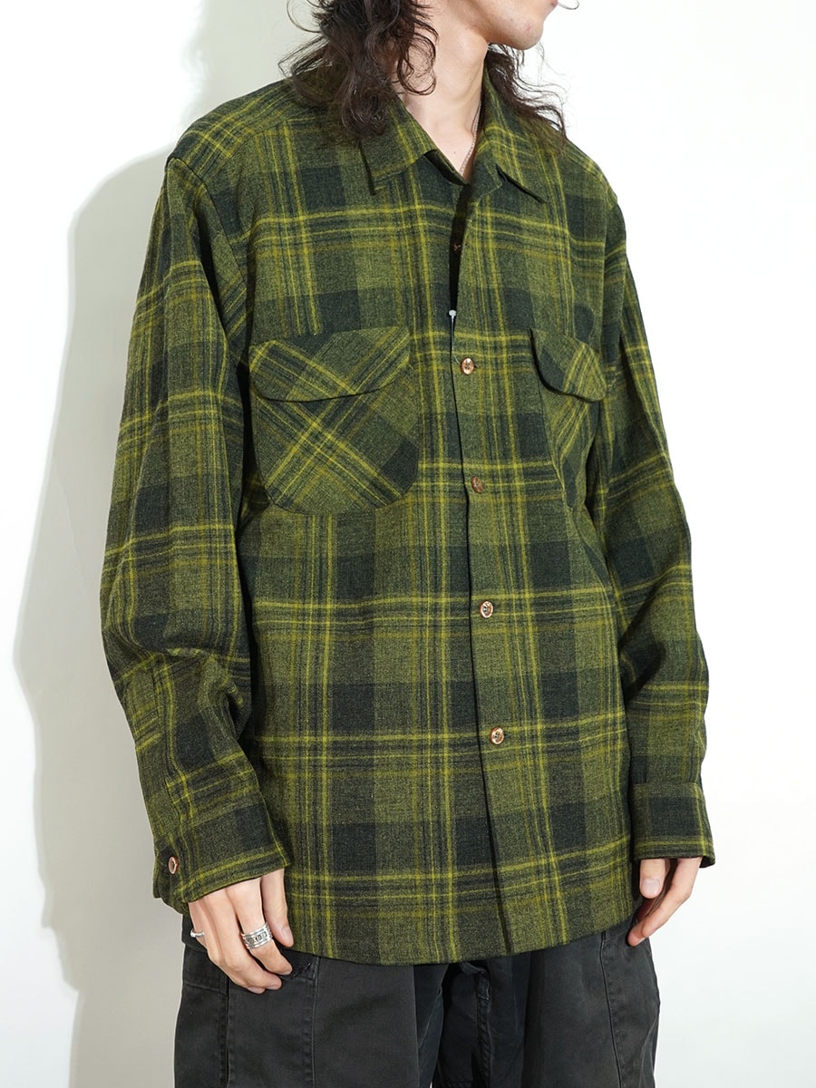70's ペンドルトン グリーン好配色チェック ボードシャツ 表記(L) USA