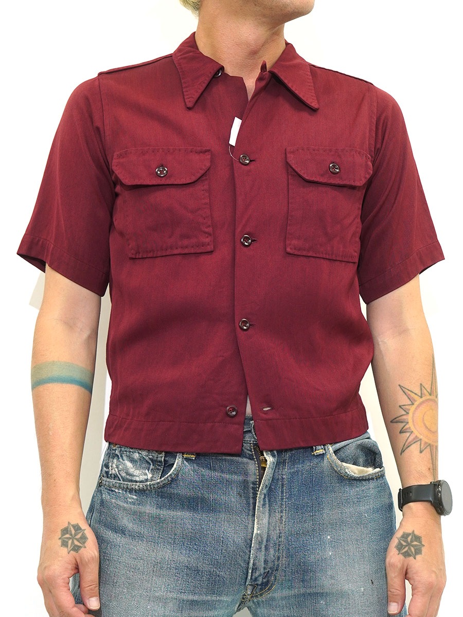 50'S～ LOOP COLLAR RAYON SHIRT BURGUNDY (APPROX.X SMALL)