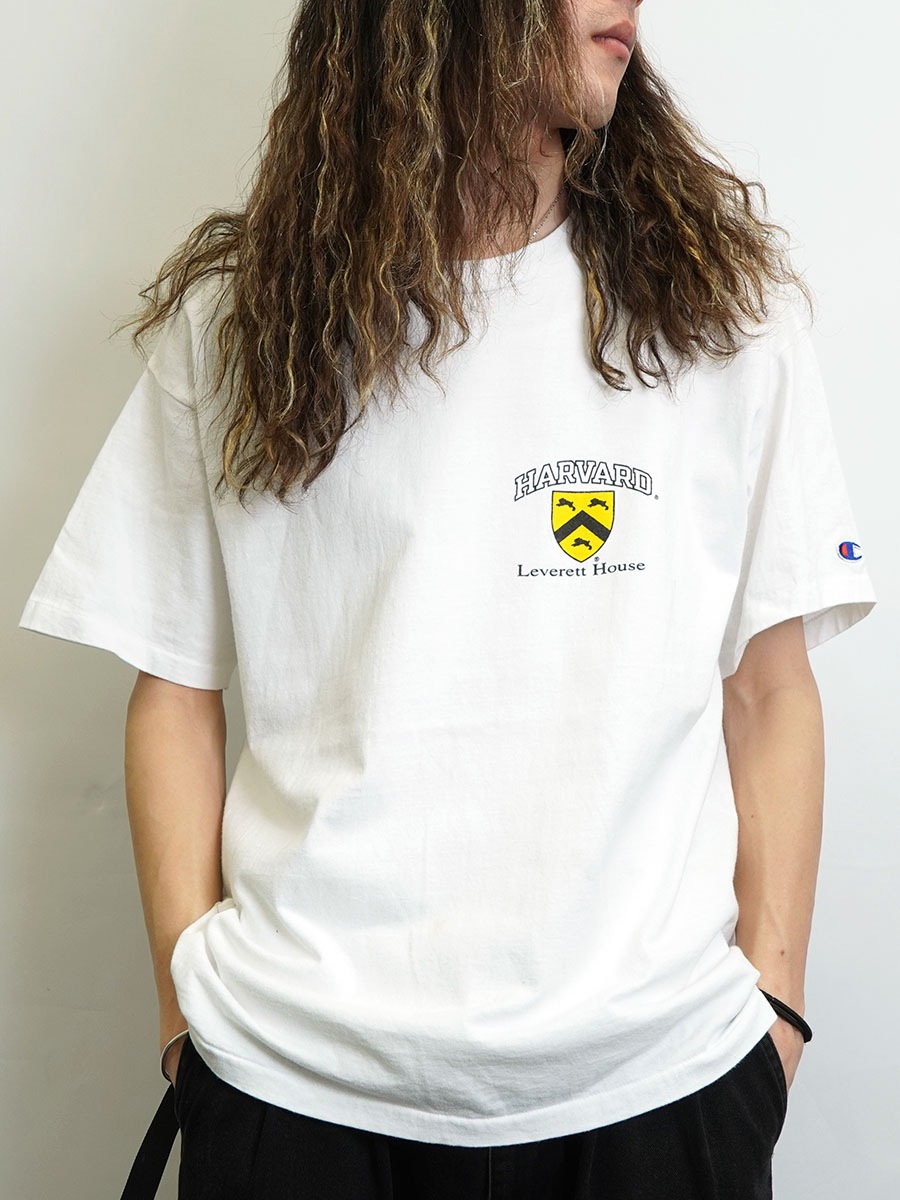 90's チャンピオン ''HARVARD'' 100％コットン プリントTシャツ ホワイト 表記(L) USA製