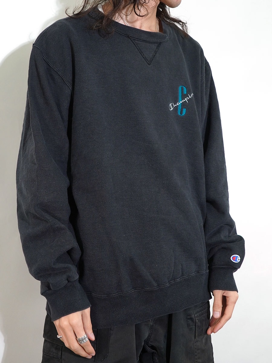 90's 青刺繍タグ チャンピオン スクリプトロゴ 前Vスウェット