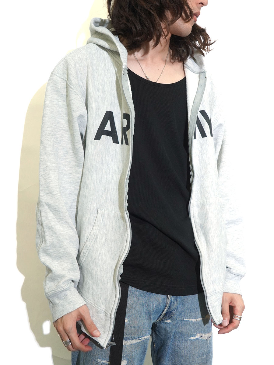 90'S CHAMPION ''ARMY'' FULL ZIP HOODED SWEAT SHIRT GREY (SIZE