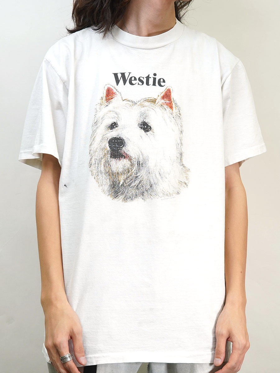 OLD NAVY 犬プリント Tシャツ ホワイト 80's~ ONEITA ''Westie'' ドッグプリント Tシャツ ホワイト