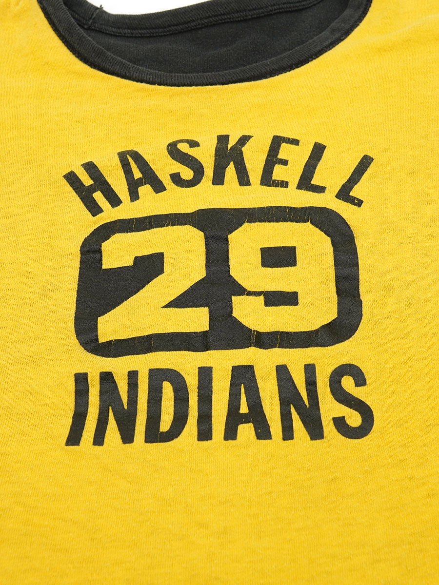 60's～ ''HASKELL ＃29 INDIANS'' リバーシブルTシャツ 黒黄 表記(L)