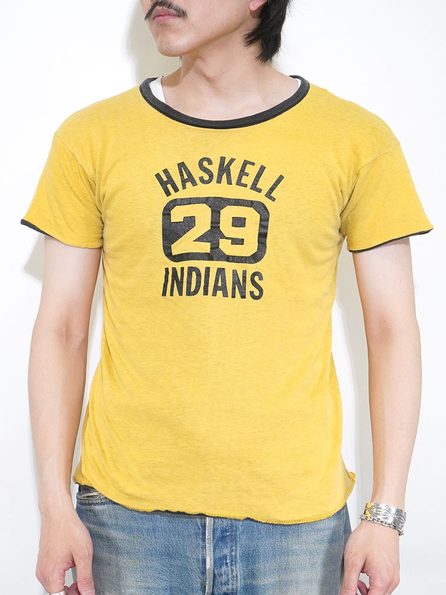 60's～ ''HASKELL ＃29 INDIANS'' リバーシブルTシャツ 黒黄 表記(L)