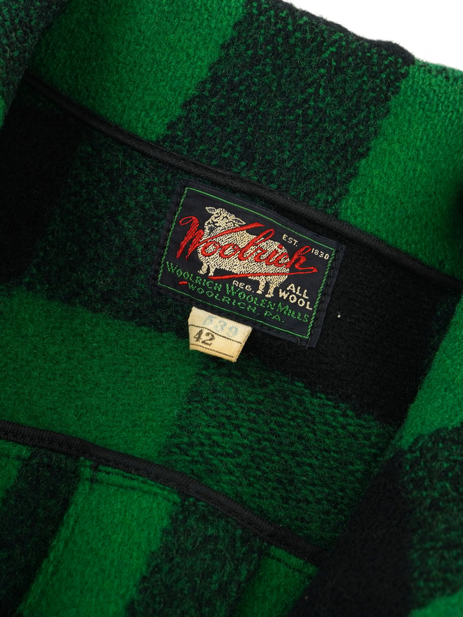 Woodrich ジップアップジャケット グリーン・ブラックチェック 40's Woolrich 緑黒チェック フルジップ ウールジャケット 表記(42