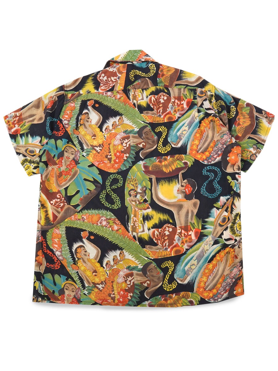 50's Black HAWAIIAN SHIRT MATSON MENU Frank Macintosh, Size M