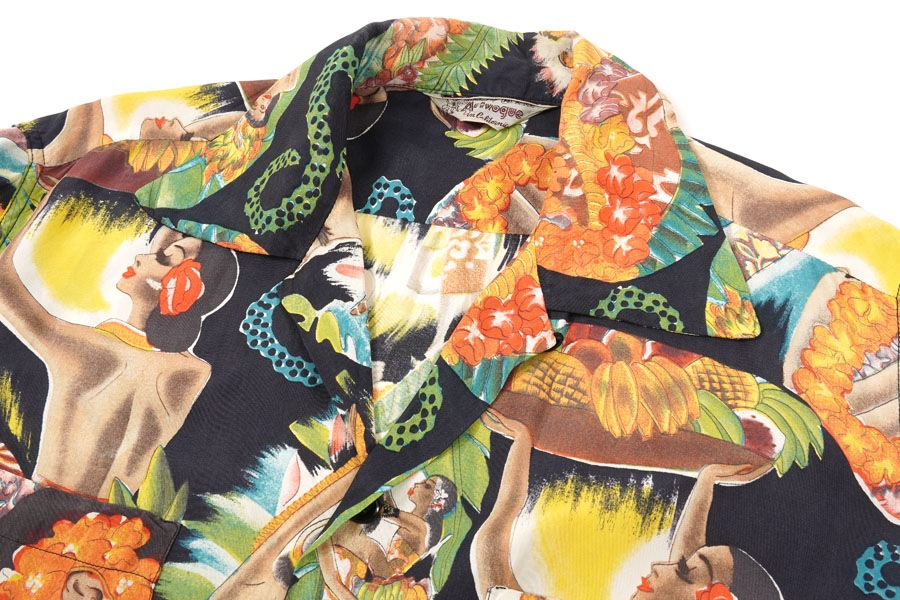50's Black HAWAIIAN SHIRT MATSON MENU Frank Macintosh, Size M