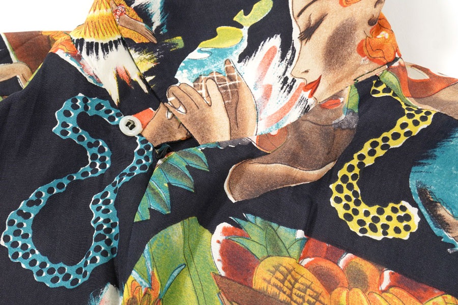 50's Black HAWAIIAN SHIRT MATSON MENU Frank Macintosh, Size M