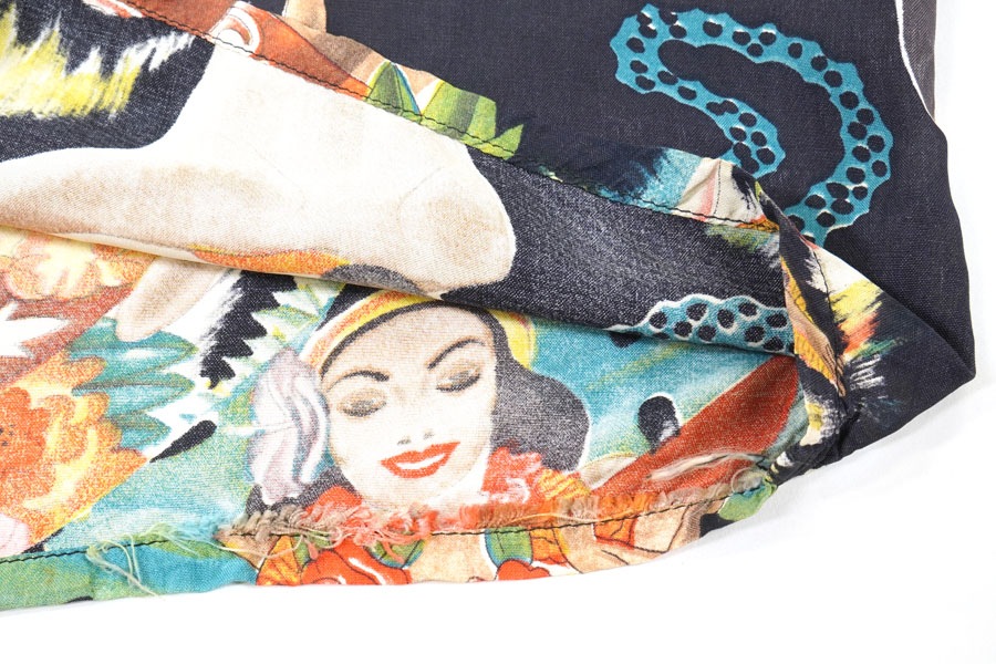 50's Black HAWAIIAN SHIRT MATSON MENU Frank Macintosh, Size M