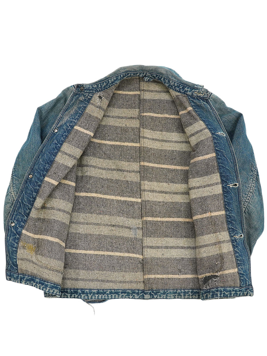 40s 大戦カバーオール　月桂樹ボタン　ブランケット付　ショート丈 40's WWⅡ 月桂樹ボタン 2ポケット ブランケットライナー デニム