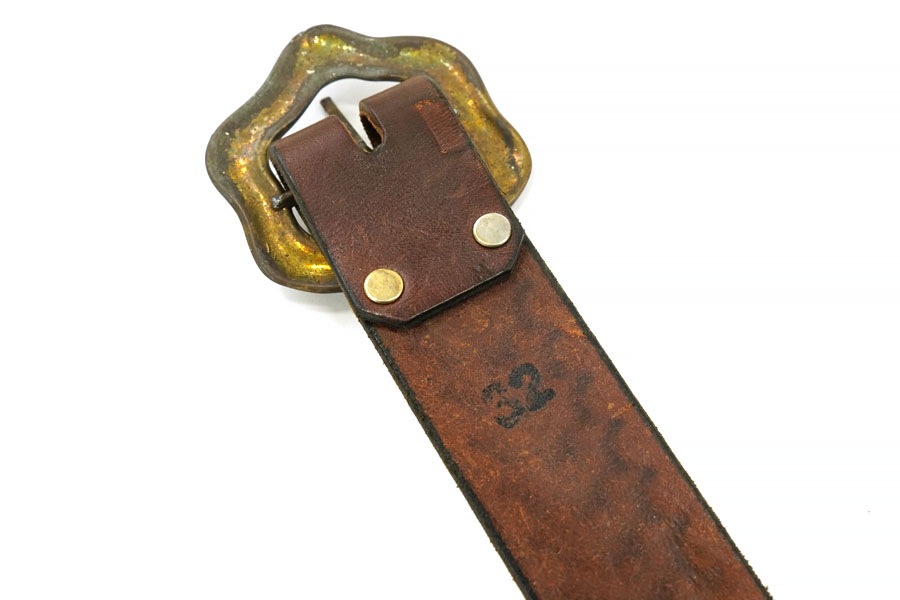 CARVING LEATHER BELT WITH HEXAGON BUCKLE BROWN (SIZE. 32) USA