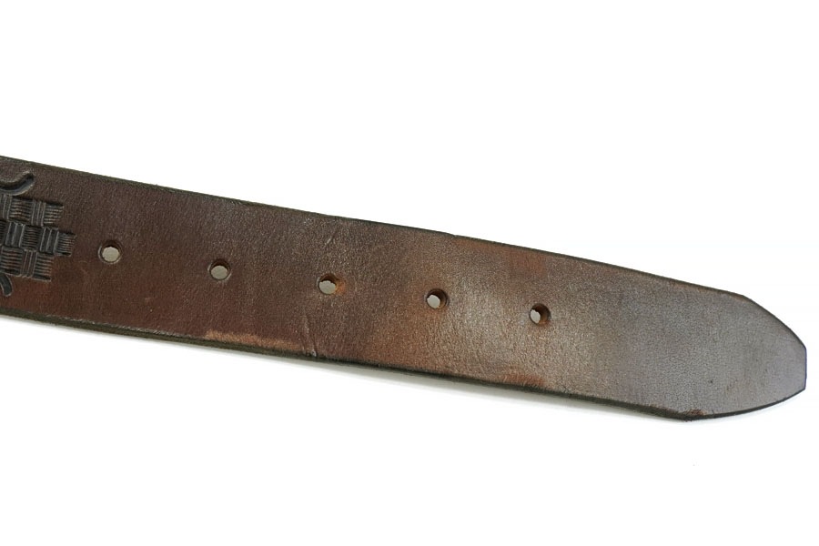 CARVING LEATHER BELT WITH HEXAGON BUCKLE BROWN (SIZE. 32) USA