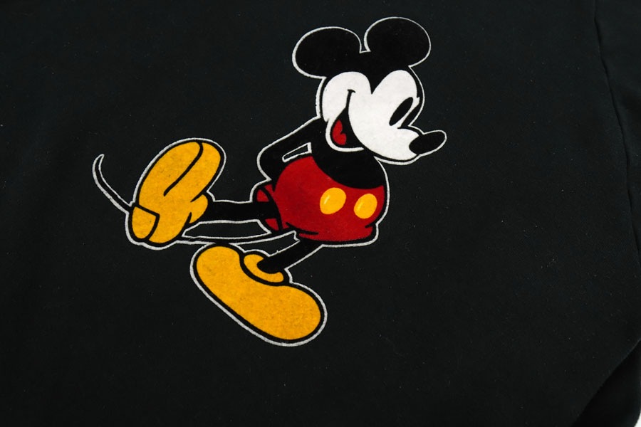 80'S DISNEY MICKEY MOUSE FELT PRINT SWEAT SHIRT BLK (SIZE. X LARGE) MADE IN USA