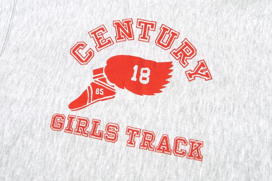 80's プリントタグ チャンピオンRWパーカ ''CENTURY GIRLS TRACK'' 3段プリント ウィングフット 表記(L)