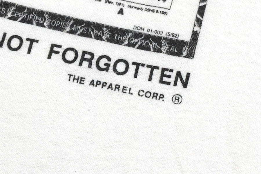 90's FRUIT OF THE LOOM カート・コバーン 死亡診断書プリント T