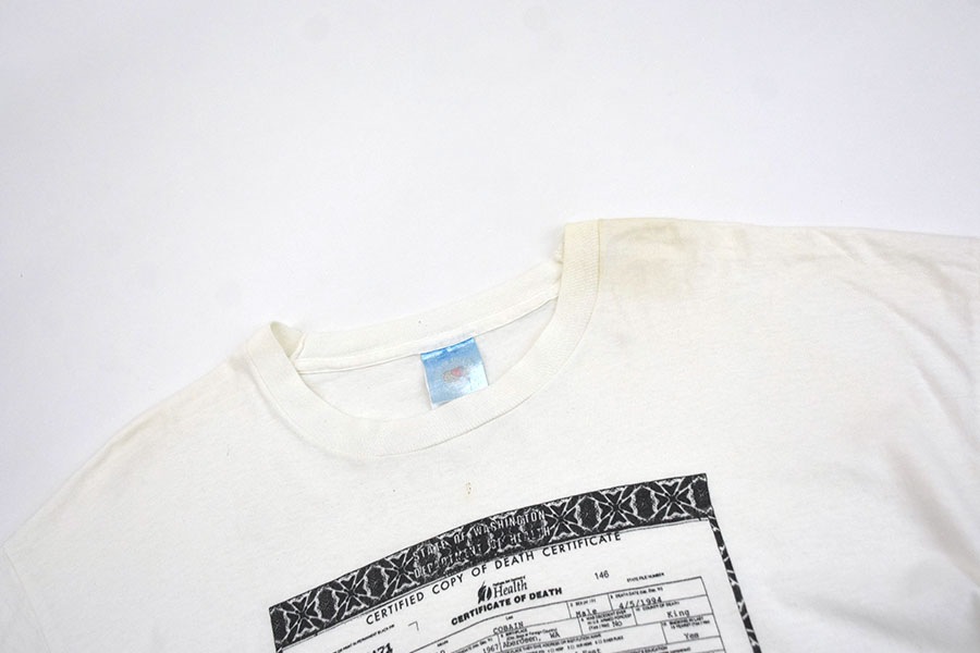 レア 90s NIRVANA KURT COBAIN 死亡診断書 T-SHIRT 白
