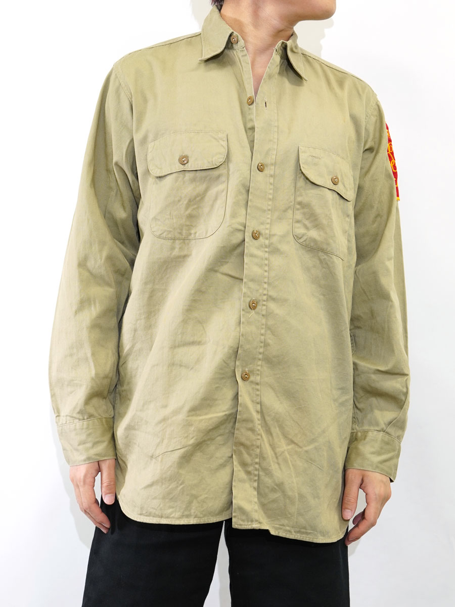 50's DUBBLE WARE マチ付き ワークシャツ 実寸(L位) DRILL TEAMワッペン