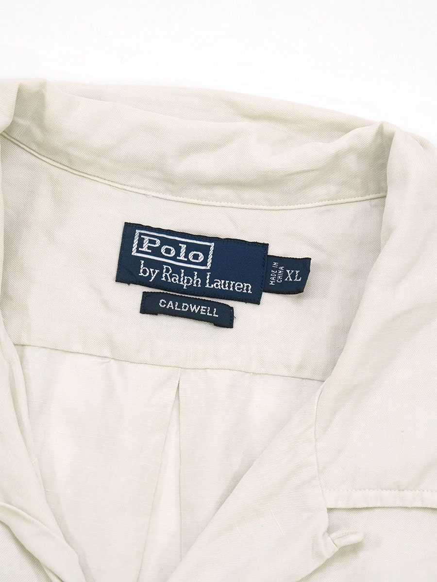 RALPH LAUREN CALDWELL LINEN SILK LOOP COLLAR S/S SHIRT OFF WHITE