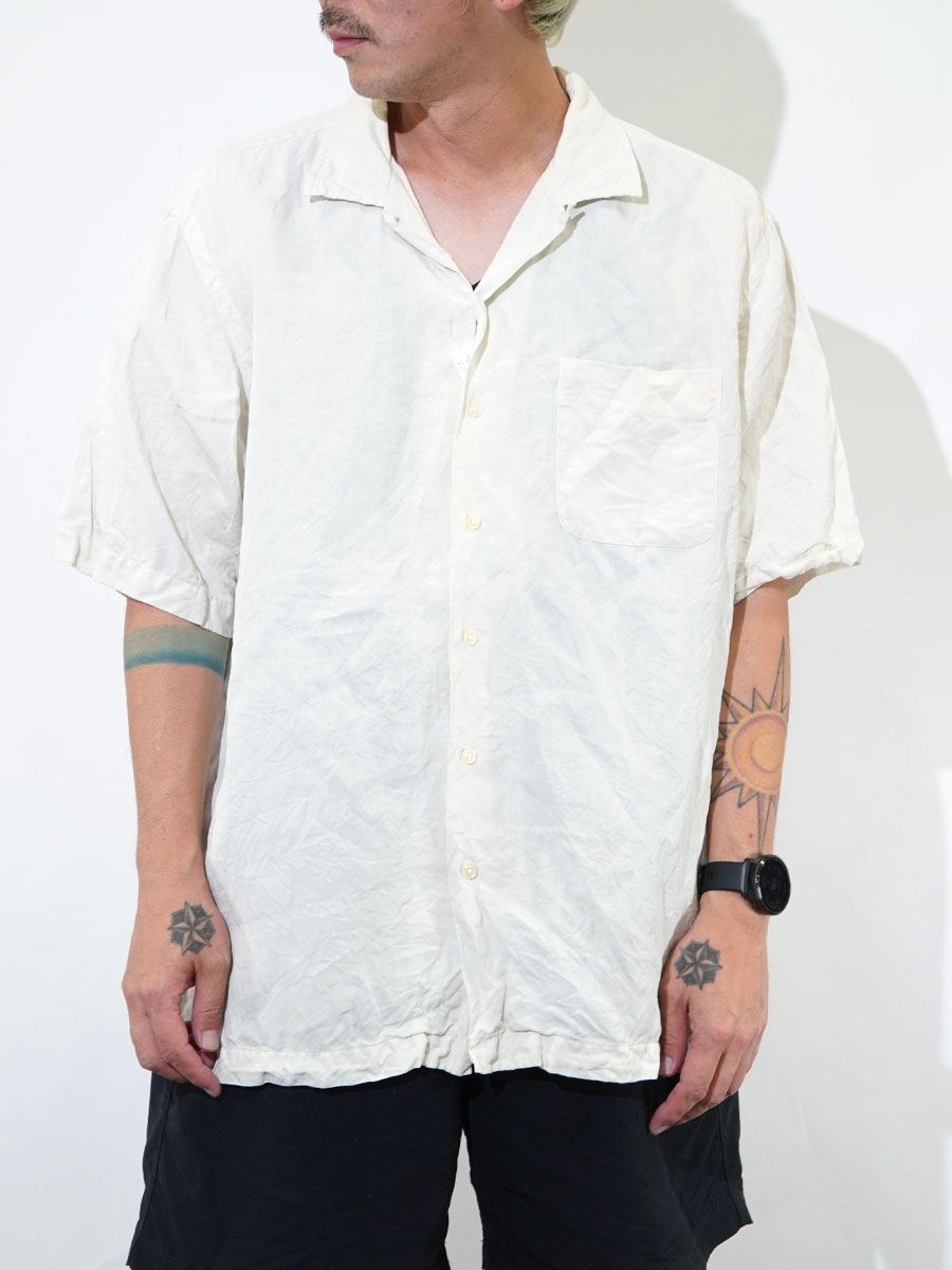 RALPH LAUREN CALDWELL LINEN SILK LOOP COLLAR S/S SHIRT OFF WHITE