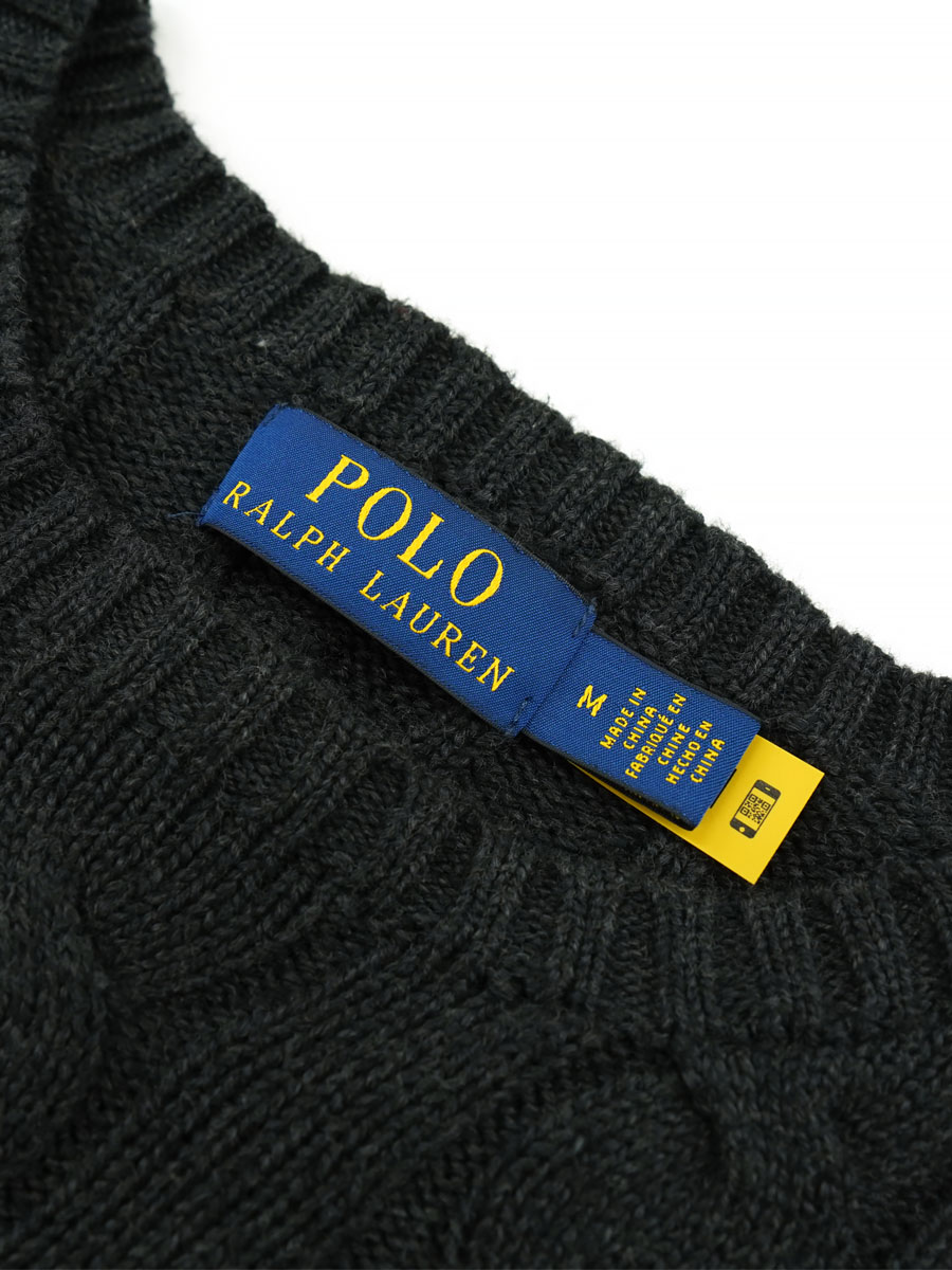 ラルフローレン 100%コットン ケーブル編み ニットセーター チャコール