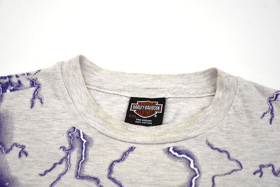 XXL HARLEY-DAVIDSON LIGHTNING 袖プリント ロンT 90's HARLEY-DAVISON ''Thunder & Lightning'' 両面オール