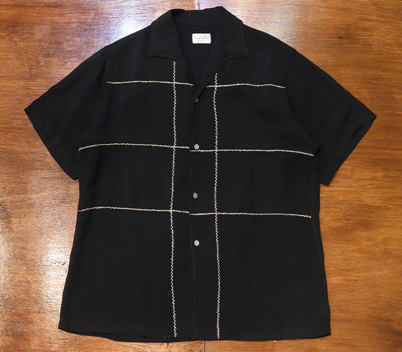1960s S/S BLACK RAYON , Size M