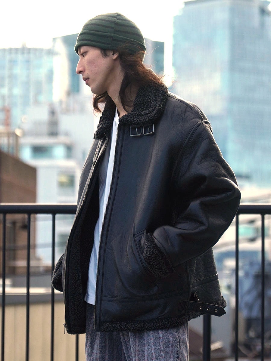 B-3 レザージャケット ブラック M ムートンジャケット B3 フライトジャケット 革ジャン B-3ムートン