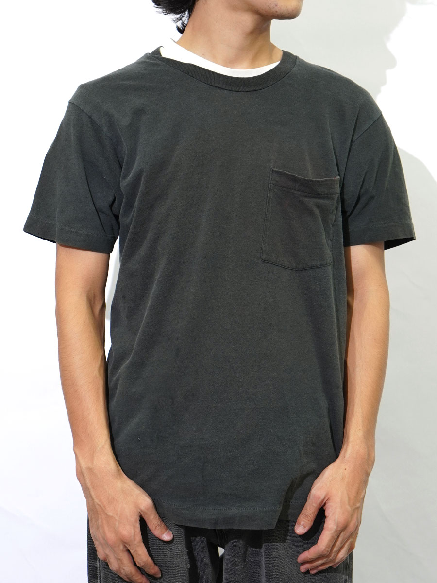 80's～ 無地 ポケットTシャツ ブラック 実寸(M位) シングルステッチ