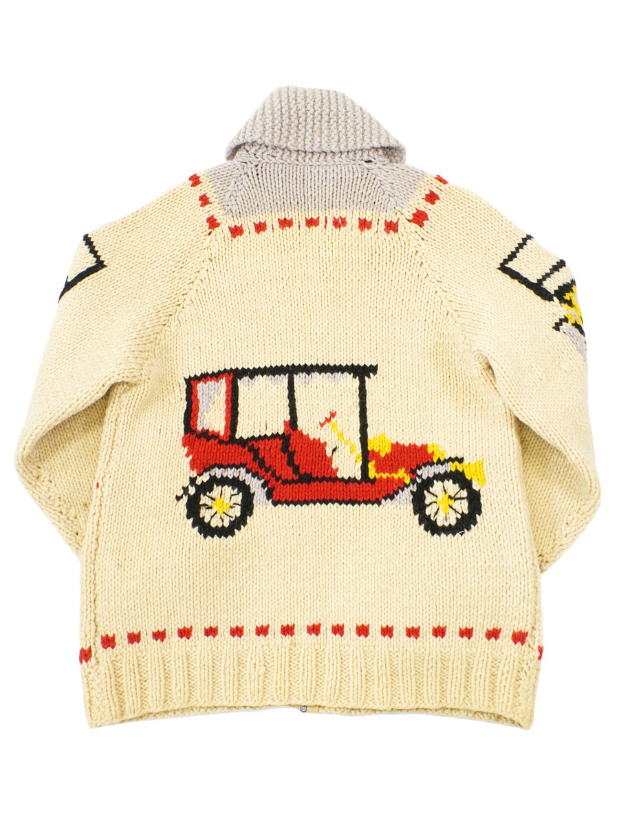 60's クラシックカー柄 カウチンセーター アイボリー 実寸(40位