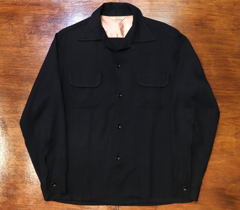 1950s L/S BLACK RAYON SHIRT , Size M