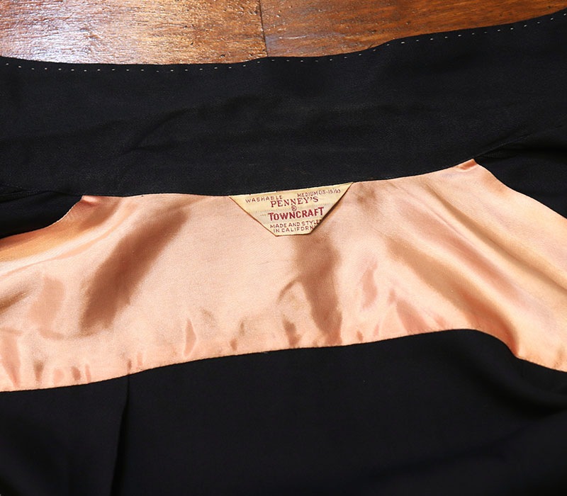1950s L/S BLACK RAYON SHIRT , Size M