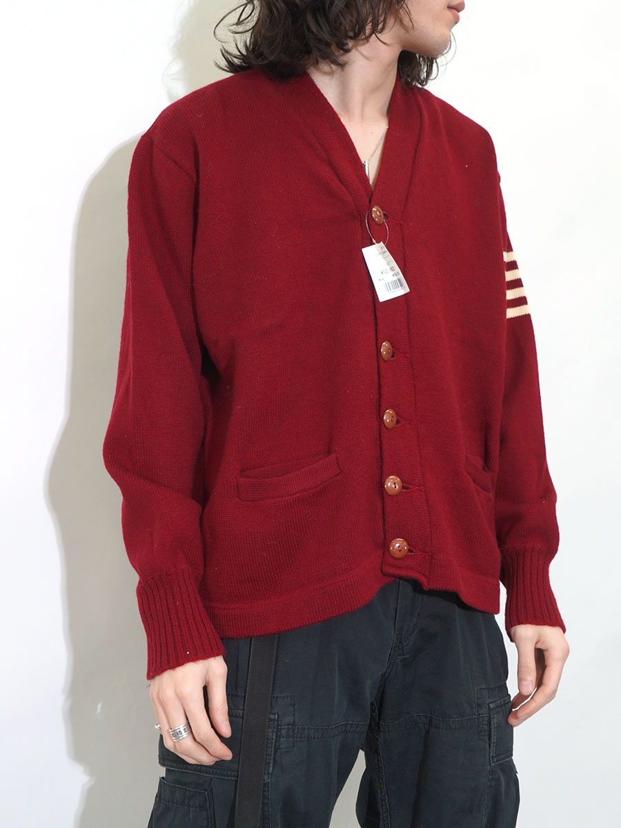 50'S DEHEN KNITTING CO. 100%WOOL LETTERED CARDIGAN BURGUNDY (SIZE