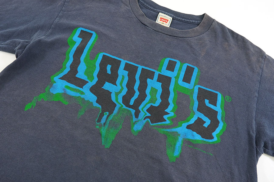 90's LEVI'S Tシャツ Lサイズ アメリカ製　グッドフェード　墨黒 90s リーバイス Tシャツ What's BIG Levi's グッドフェード