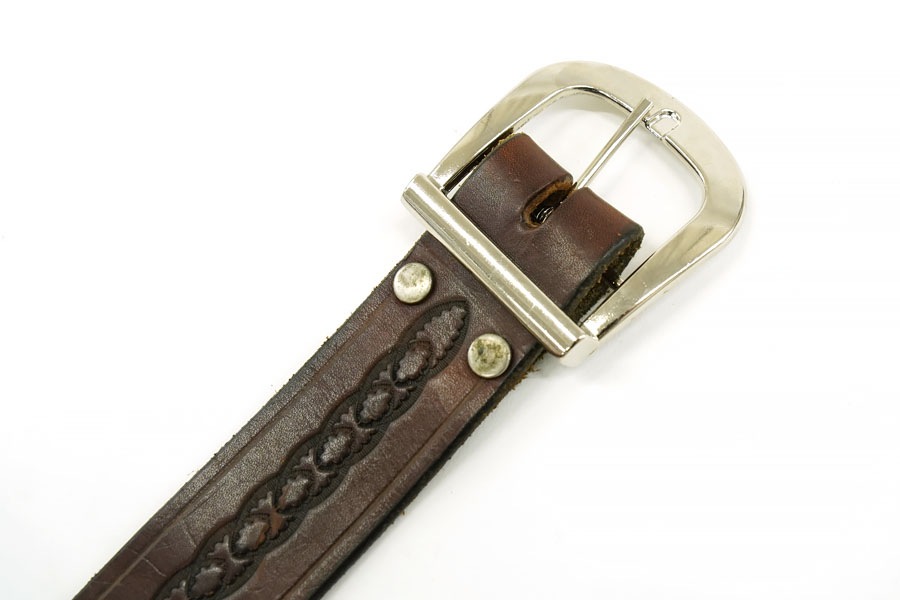 CARVING LEATHER BELT WITH D-CUN BUCKLE BROWN (APPROX. 32) MADE IN USA