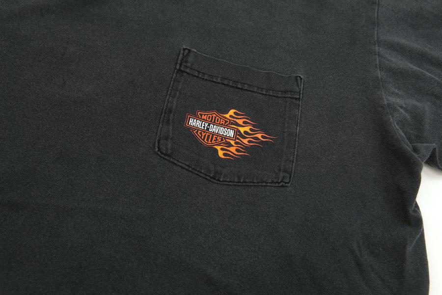 00's HARLEY-DAVIDSON ''UTICA, NEW YORK'' 両面/両袖プリント ポケ付き ロングスリーブTシャツ 表記(XL)