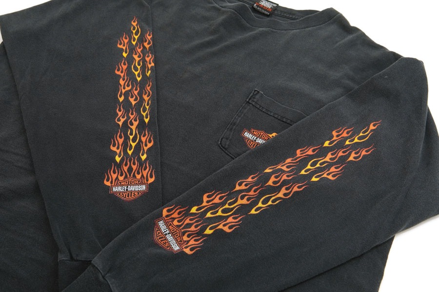 00's HARLEY-DAVIDSON ''UTICA, NEW YORK'' 両面/両袖プリント ポケ付き ロングスリーブTシャツ 表記(XL)