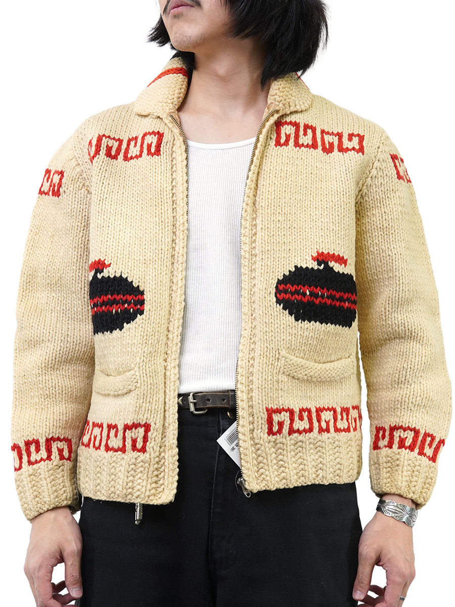 60's カーリング柄 カウチンカーディガン アイボリー 実寸(S位