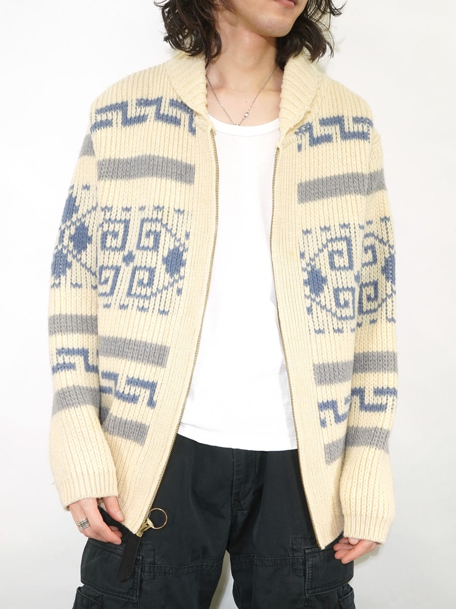 70's PENDLETON HIGH GRADE WESTERN WEAR ZIP-UP WOOL KNIT CARDIGAN