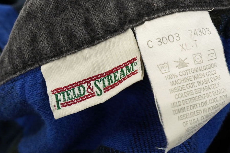 90's～ FIELD&STREAM 青×黒 ブロックチェック柄 フランネルシャツ 表記(XL-TALL)
