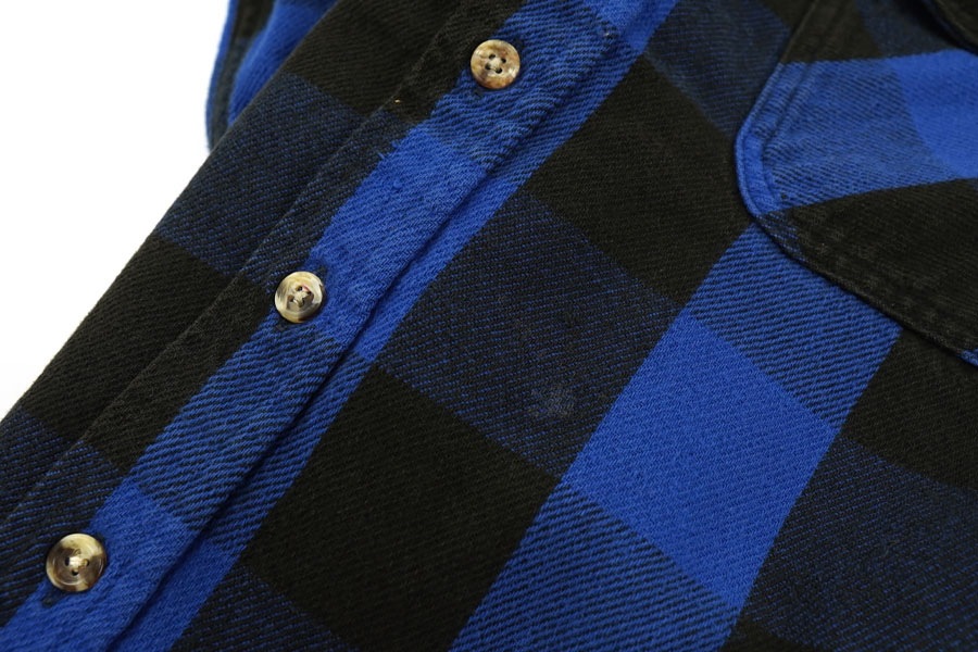 90's～ FIELD&STREAM 青×黒 ブロックチェック柄 フランネルシャツ 表記(XL-TALL)