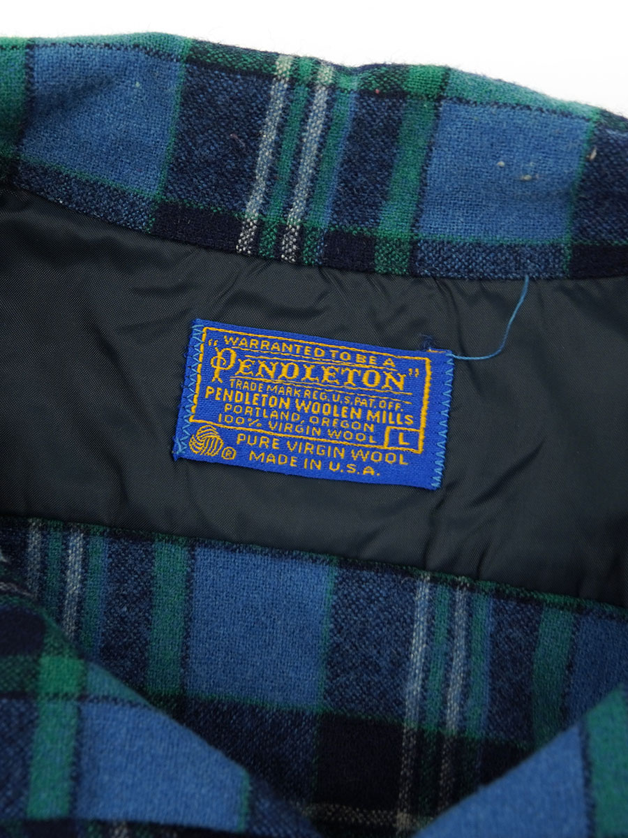 70's ペンドルトン 好配色チェック ボードシャツ 青緑 表記(L) USA製