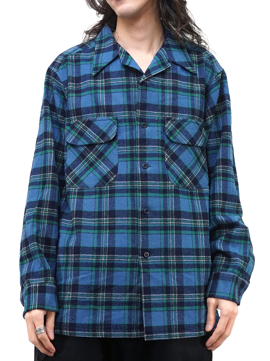 70's ペンドルトン 好配色チェック ボードシャツ 青緑 表記(L) USA製